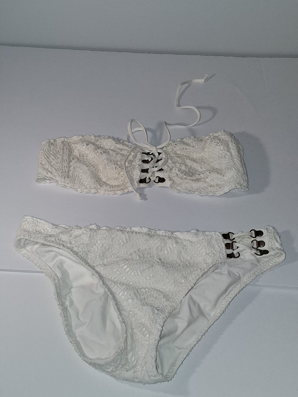 Becca Lace-like Look Bandeau Bikini Set - White Women's Size Medium